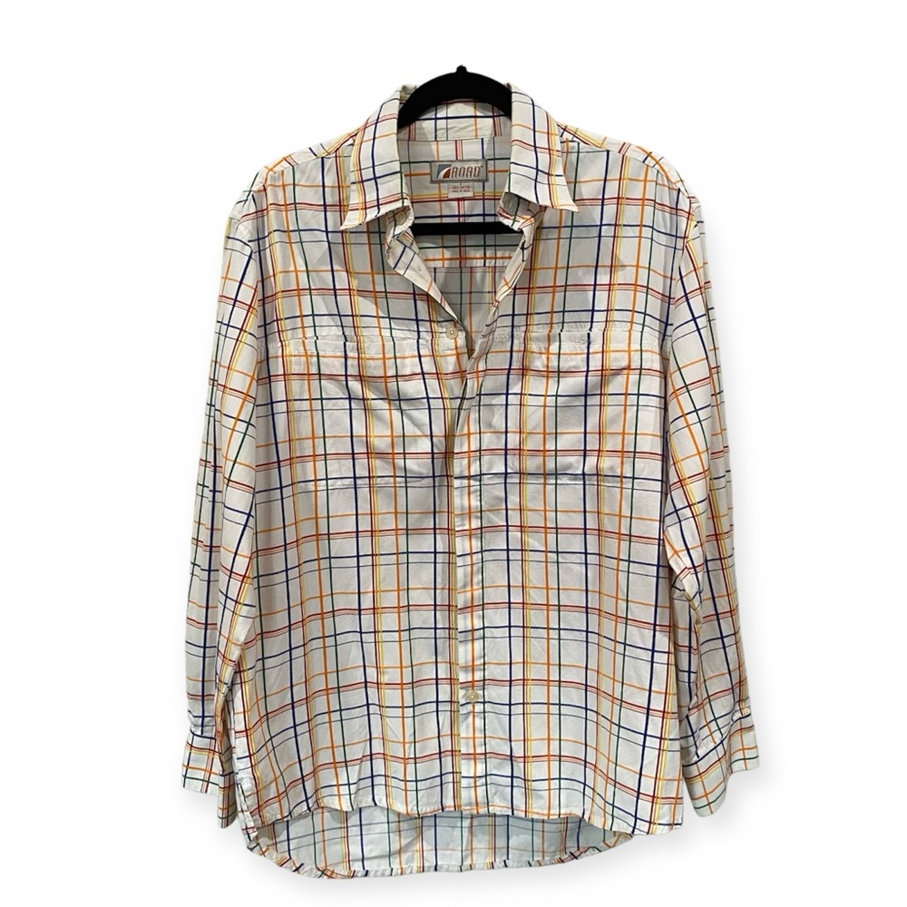 Vintage Road Mens Button Front Collared Shirt Primary Colors Pocket Size L